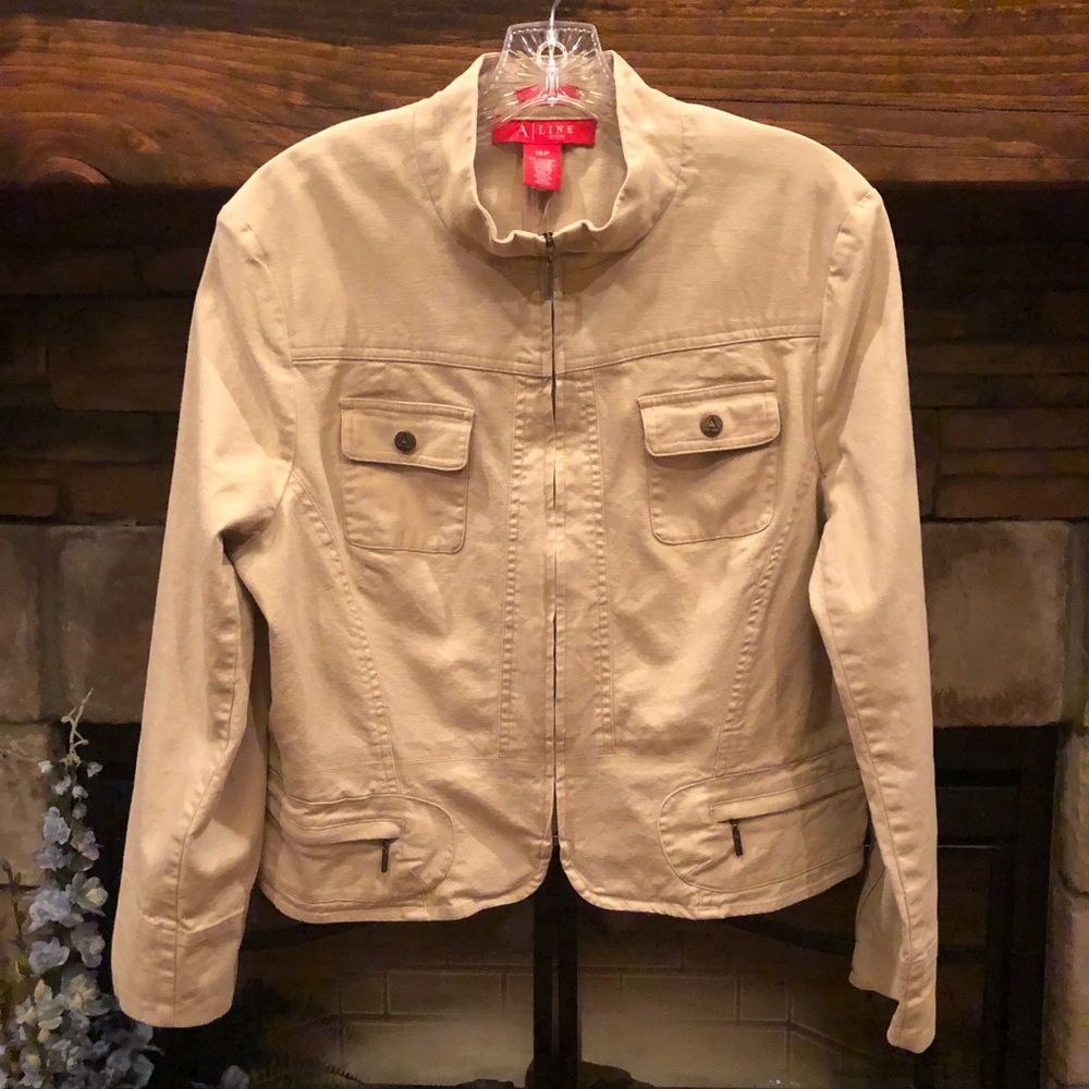 A | LINE Petite Khaki Denim Stretch Jacket • 16P